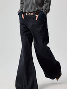 SIMPLE PROJECT Raw Selvedge Boot Cut Jeans in Navy - On Model
