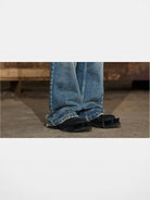 BLINDNOPLAN Distressed Washed Straight Jeans in Blue - On Model