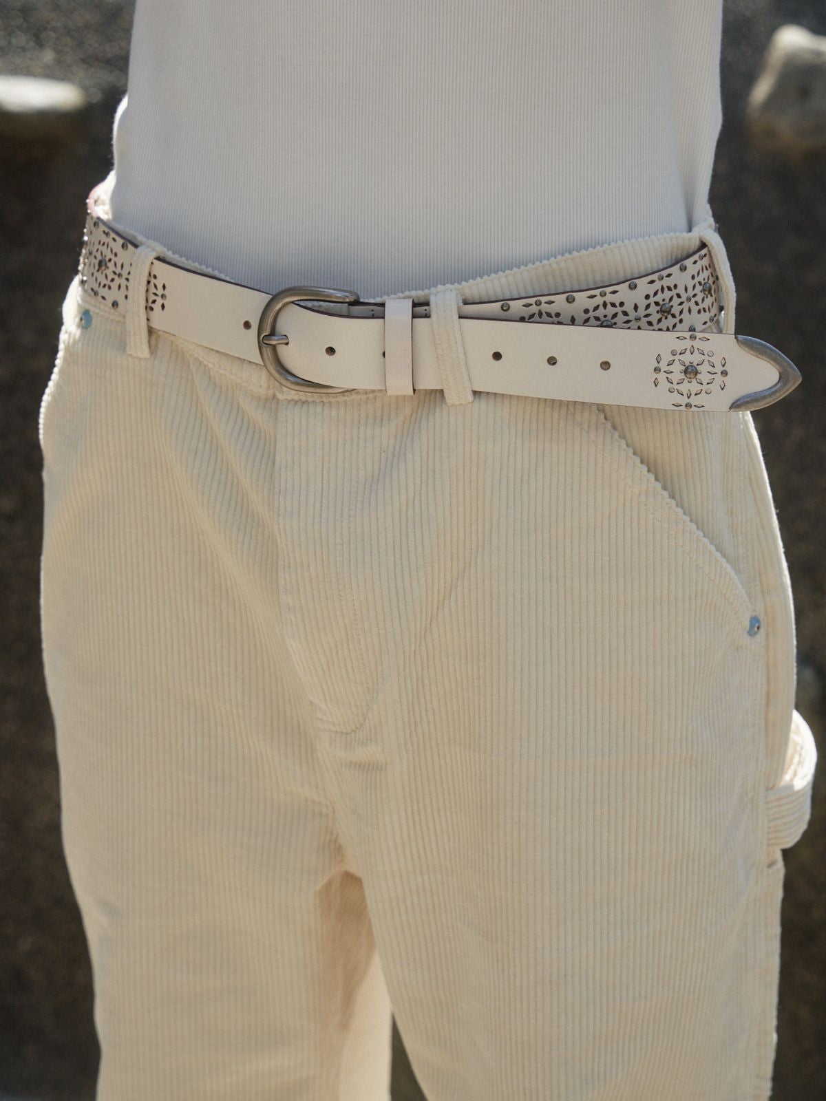 Retro 21 Wide Wale Cotton Corduroy Pants in White - On Model