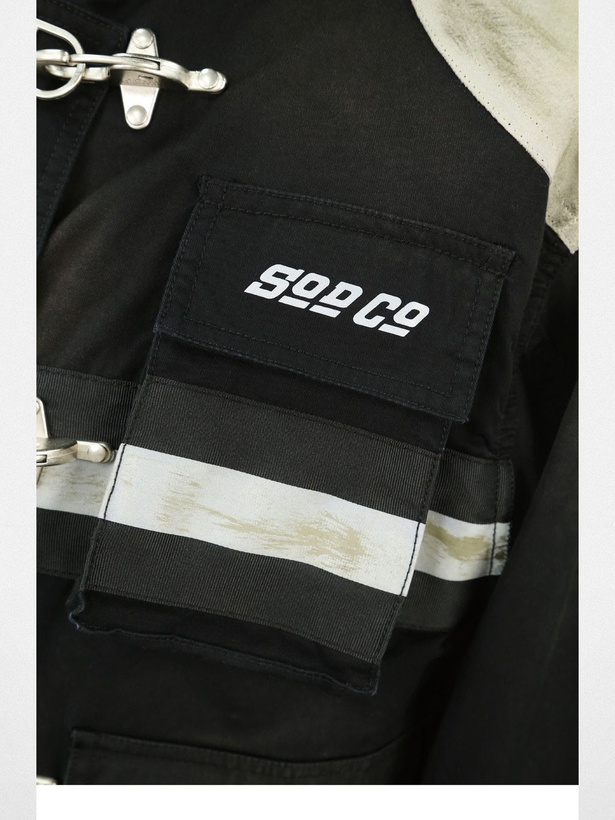 SOD Vintage Washed Firefighter Jacket in Black - Detail