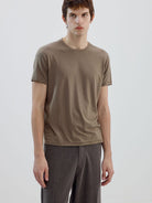SIMPLE PROJECT Wool Blend Crewneck T Shirt in Brown - On Male Model