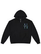 MEDM Embroidered Cotton Blend Zip Up Hoodie in Black