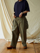 USAGE Heavyweight Herringbone Cargo Pants in Olive - On Male Model