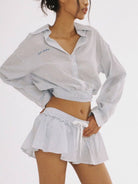 SweetChilling Ruffled Drawstring Mini Skirt in Blue - On Female Model
