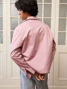 Retro 21 Pink Beige Double Zip Cotton Shirt in Off-White - On Male Model