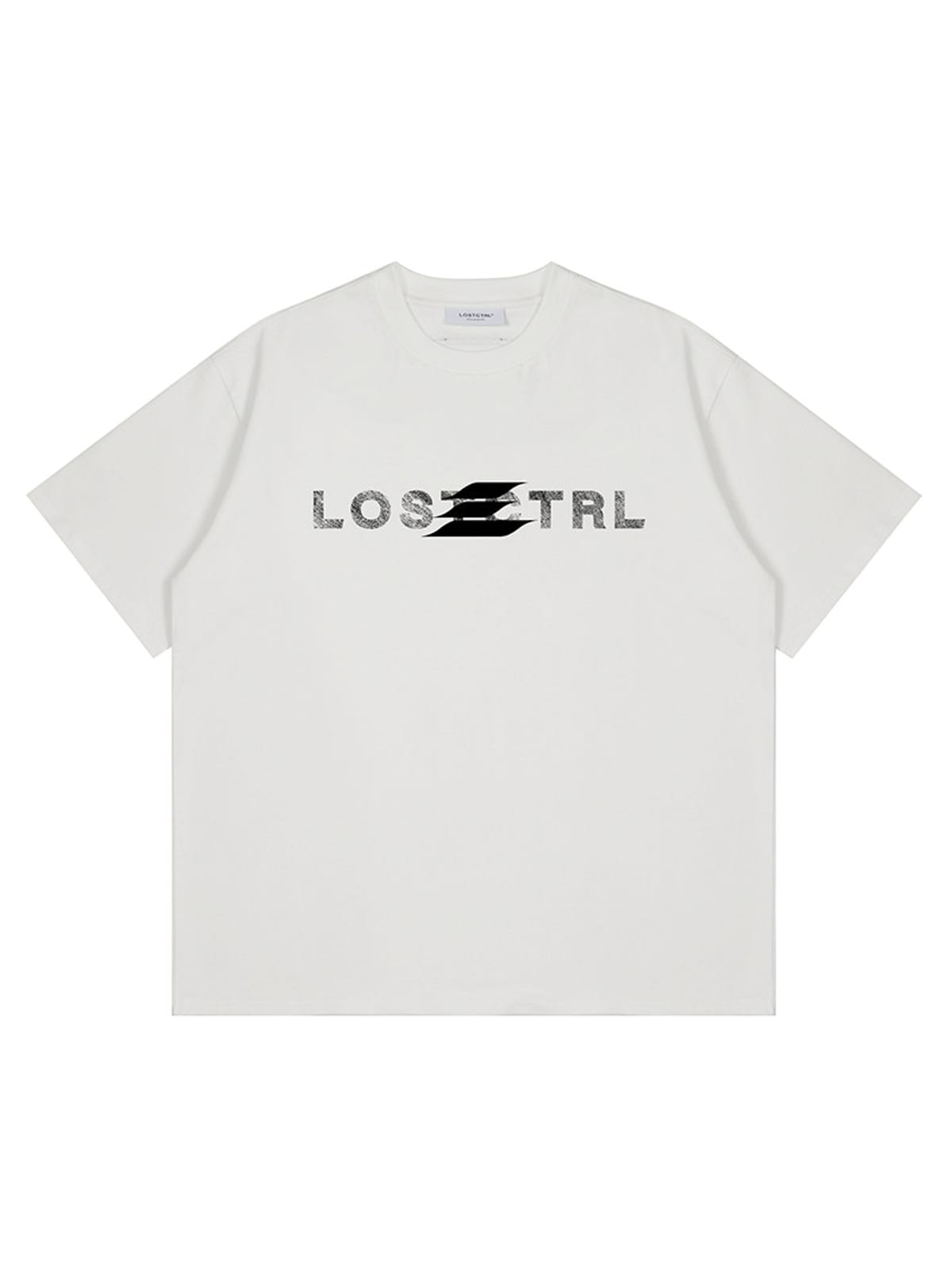 LOSTCTRL Distressed Logo Print Cotton T Shirt in White