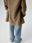 SIMPLE PROJECT Faux Suede Double Breasted Peacoat in Beige - On Model