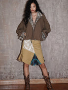BADTASTE Reversible Plaid Cotton Jacket in Brown - On Female Model