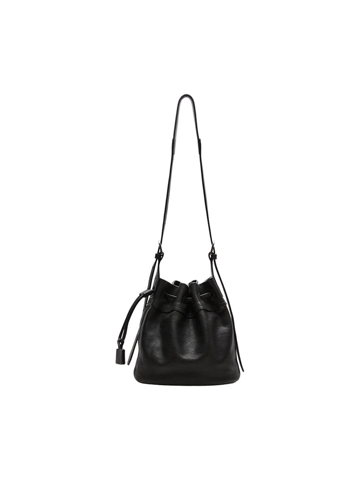 QIUZHEN Kidskin Drawstring Bucket Bag in Black
