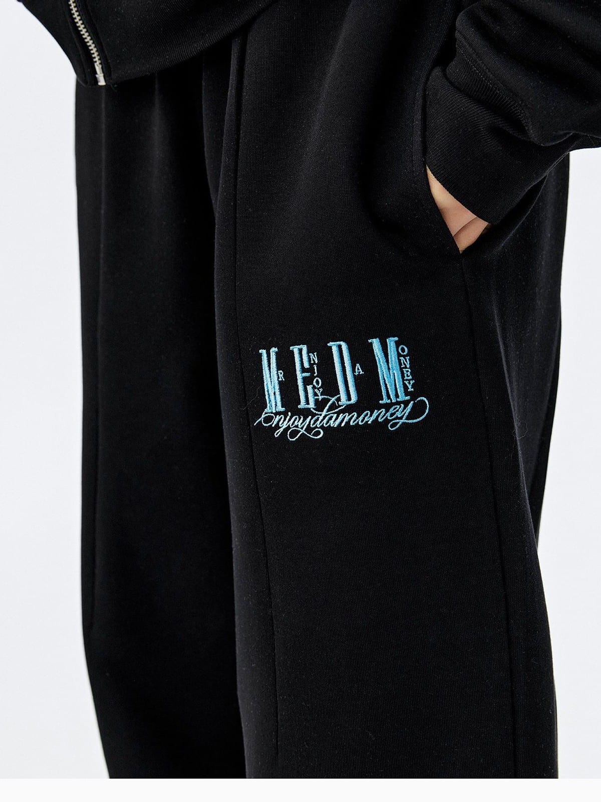 MEDM Cotton Blend Straight Leg Sweatpants in Black - On Model