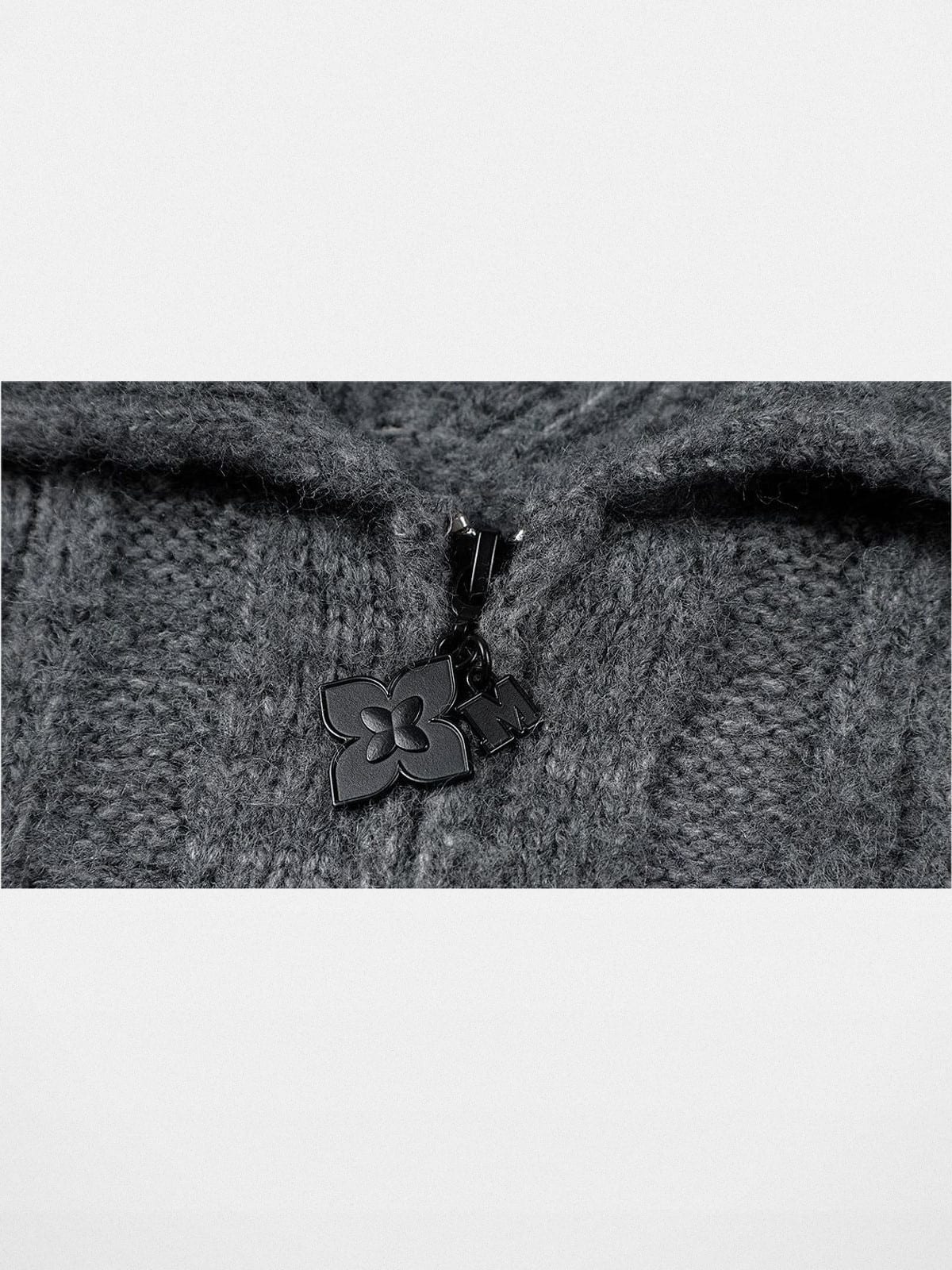 MEDM Cable Knit Quarter Zip Sweater in Gray - Detail