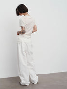 Random Piece Asymmetrical Pleated Silk Blend T Shirt in White - On Model
