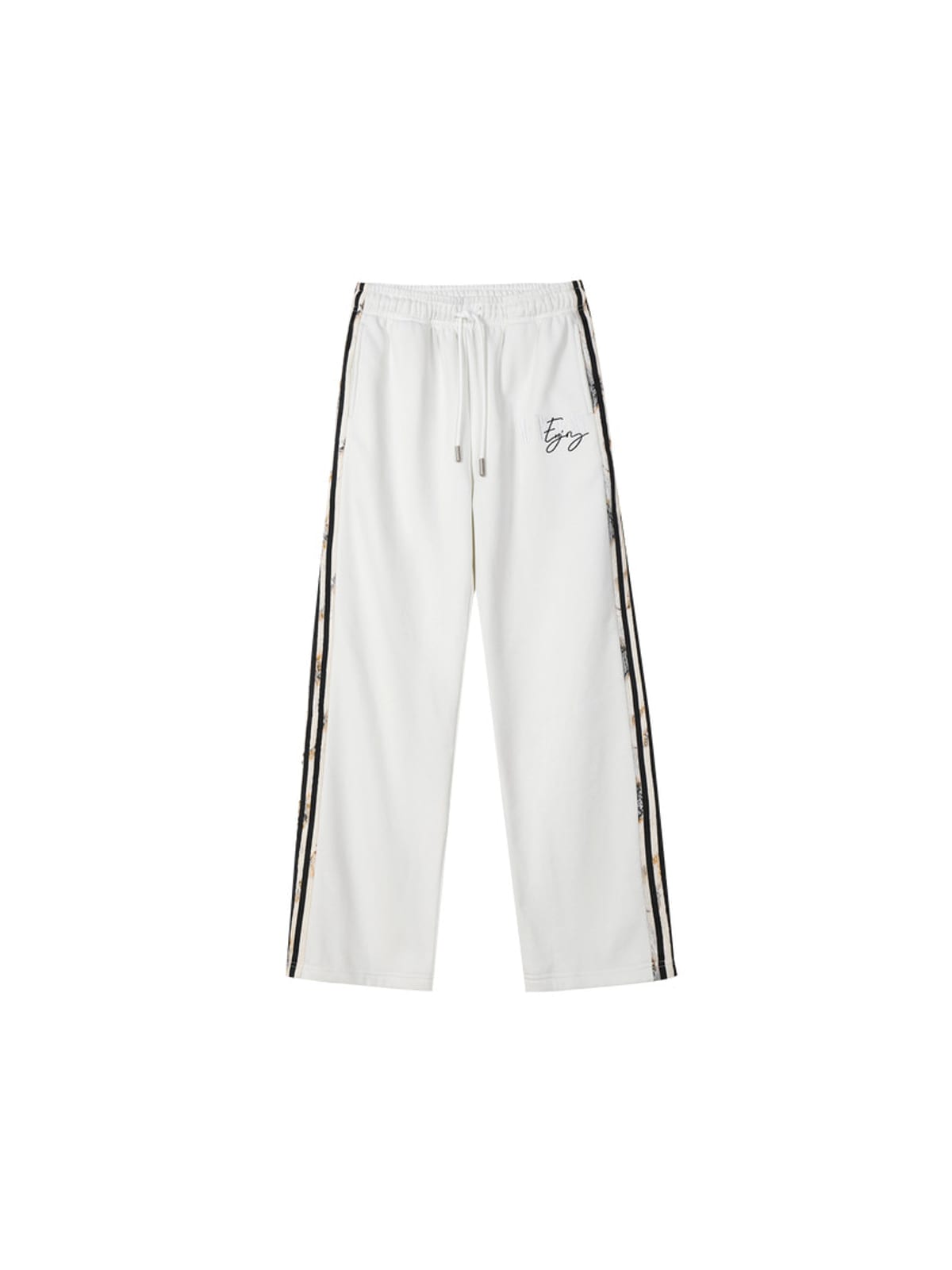 MEDM Lace Paneled Striped Track Pants in White