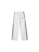 MEDM Lace Paneled Striped Track Pants in White