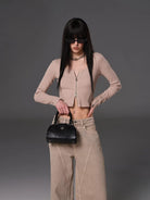 SMFK Phantom Leather Top Handle Bag in Black - On Female Model
