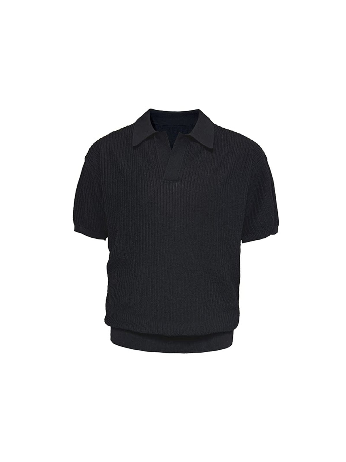 JCAESAR STUDIO Ribbed Ice Silk Knit Polo in Black