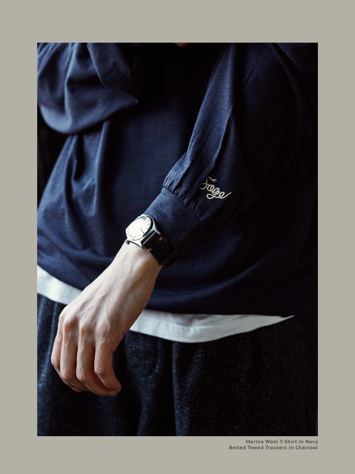 USAGE Merino Wool Blend T Shirt Set in Navy Blue - On Model