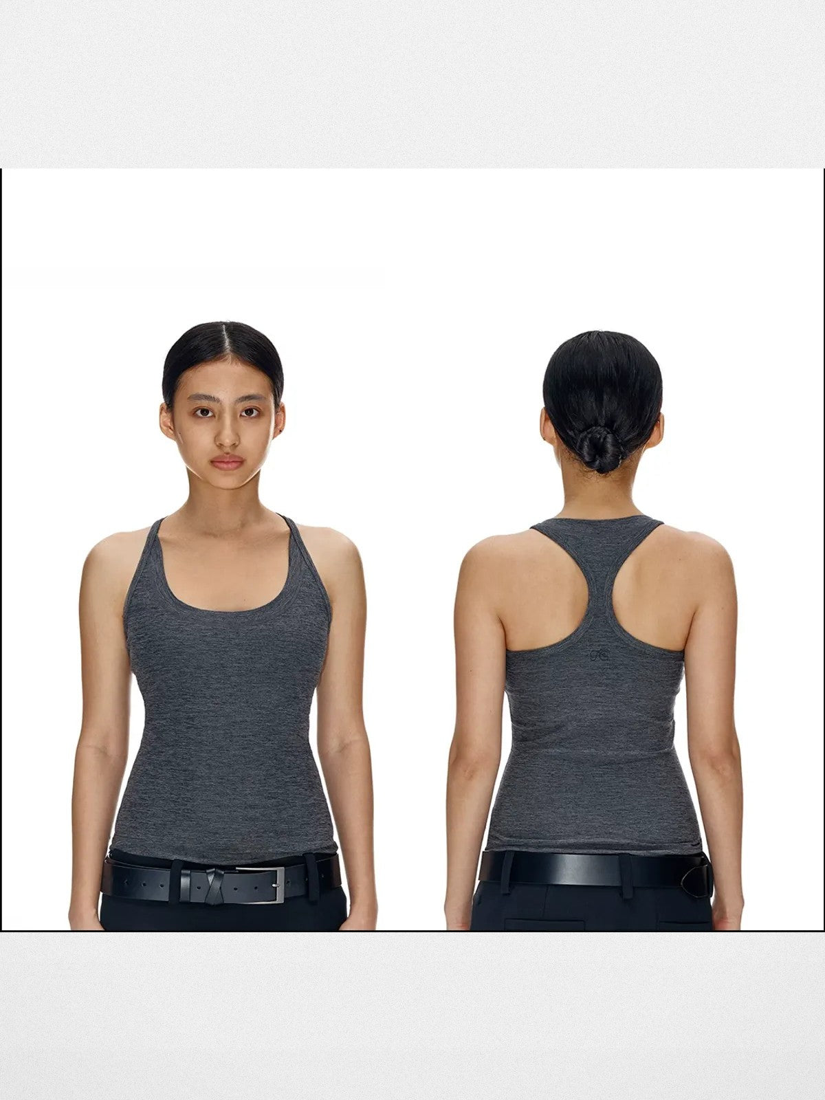 FaxCopyExpress Long U Cut Racer Tank in Gray - On Female Model
