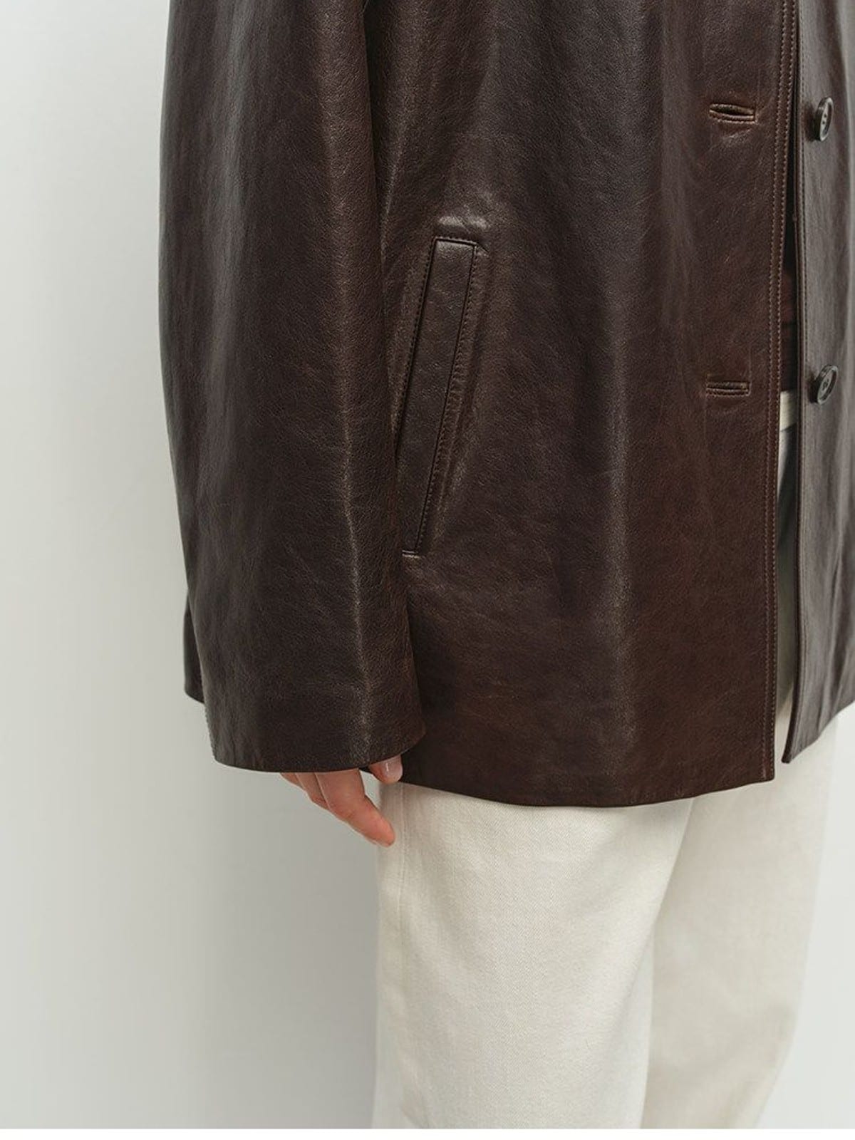 MSBEAST Oversized Lapel Sheepskin Jacket in Brown - On Model