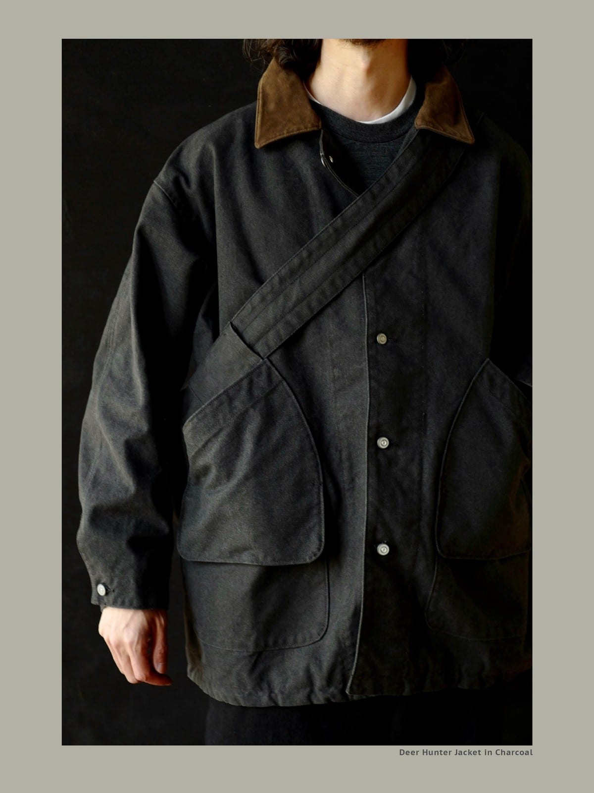 USAGE Heavyweight Canvas Hunting Jacket in Gray - On Male Model