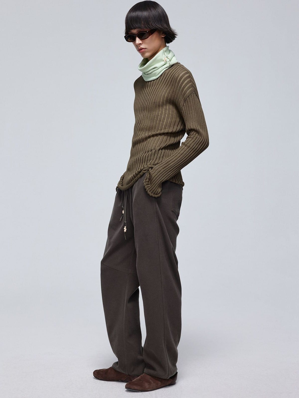 SIMPLE PROJECT Wooden Bead Drawstring Sweatpants in Gray - On Male Model