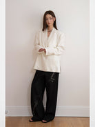 THELIGHT OFFICIAL Rhinestone Starfish Linen Blend Blazer in Apricot - On Female Model