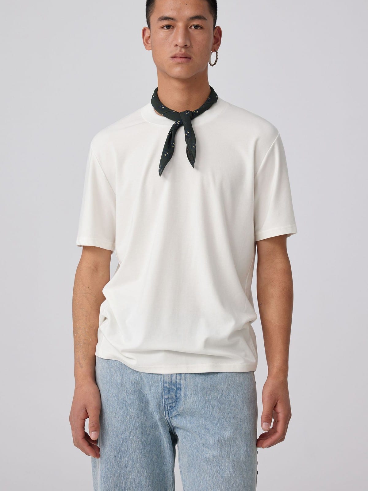 SIMPLE PROJECT Wool Blend Crewneck T Shirt in White - On Male Model