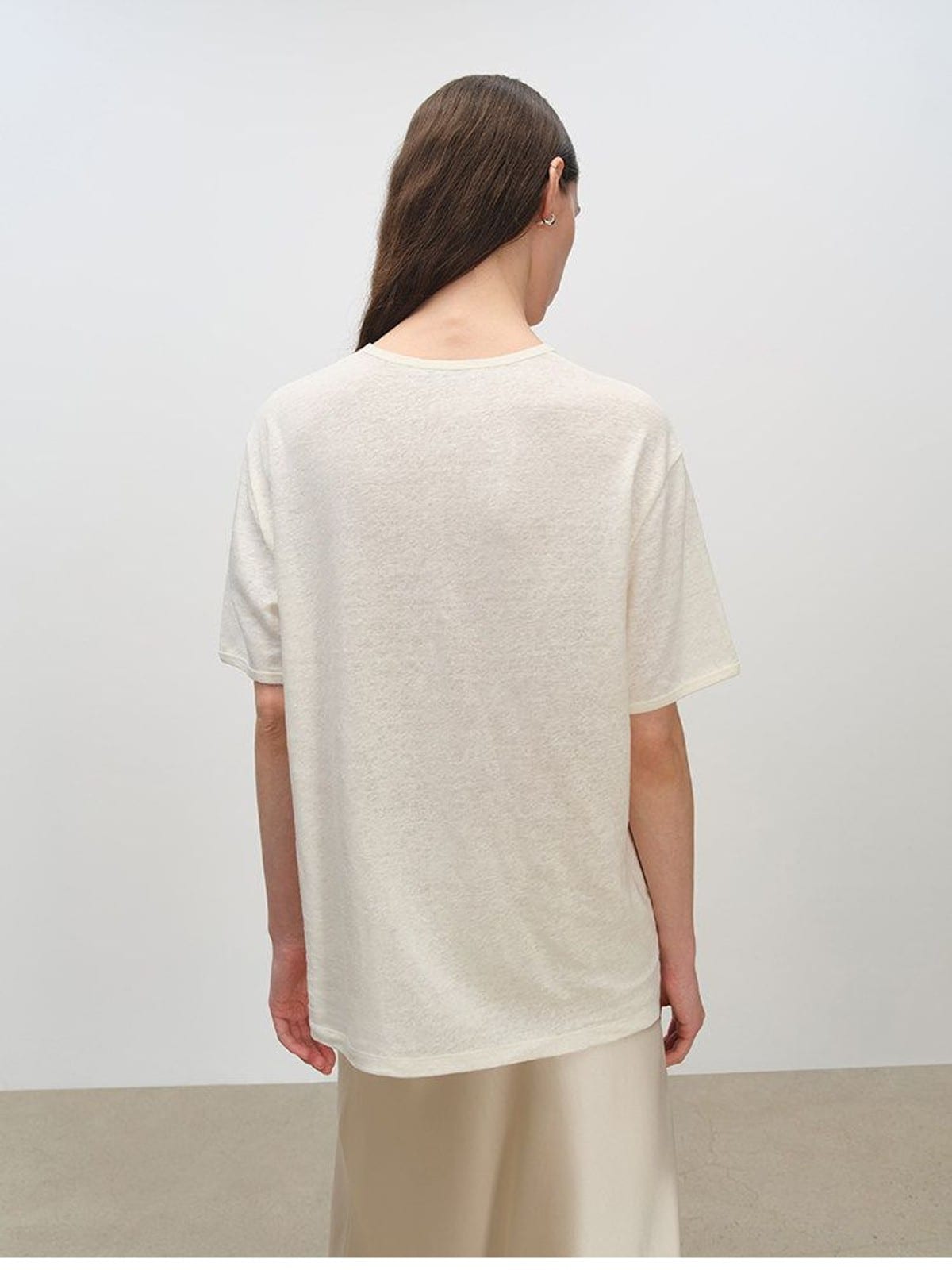 MSBEAST Sheer Linen Blend Crewneck T Shirt in White - On Model