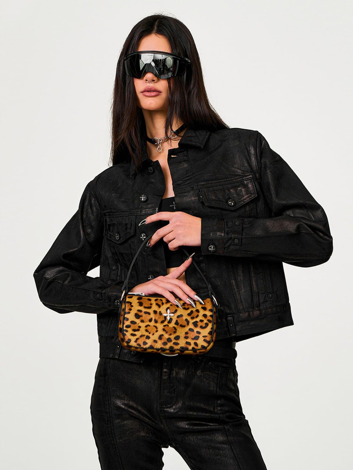 SMFK Cross Badge Leather Shoulder Bag in Print - On Female Model
