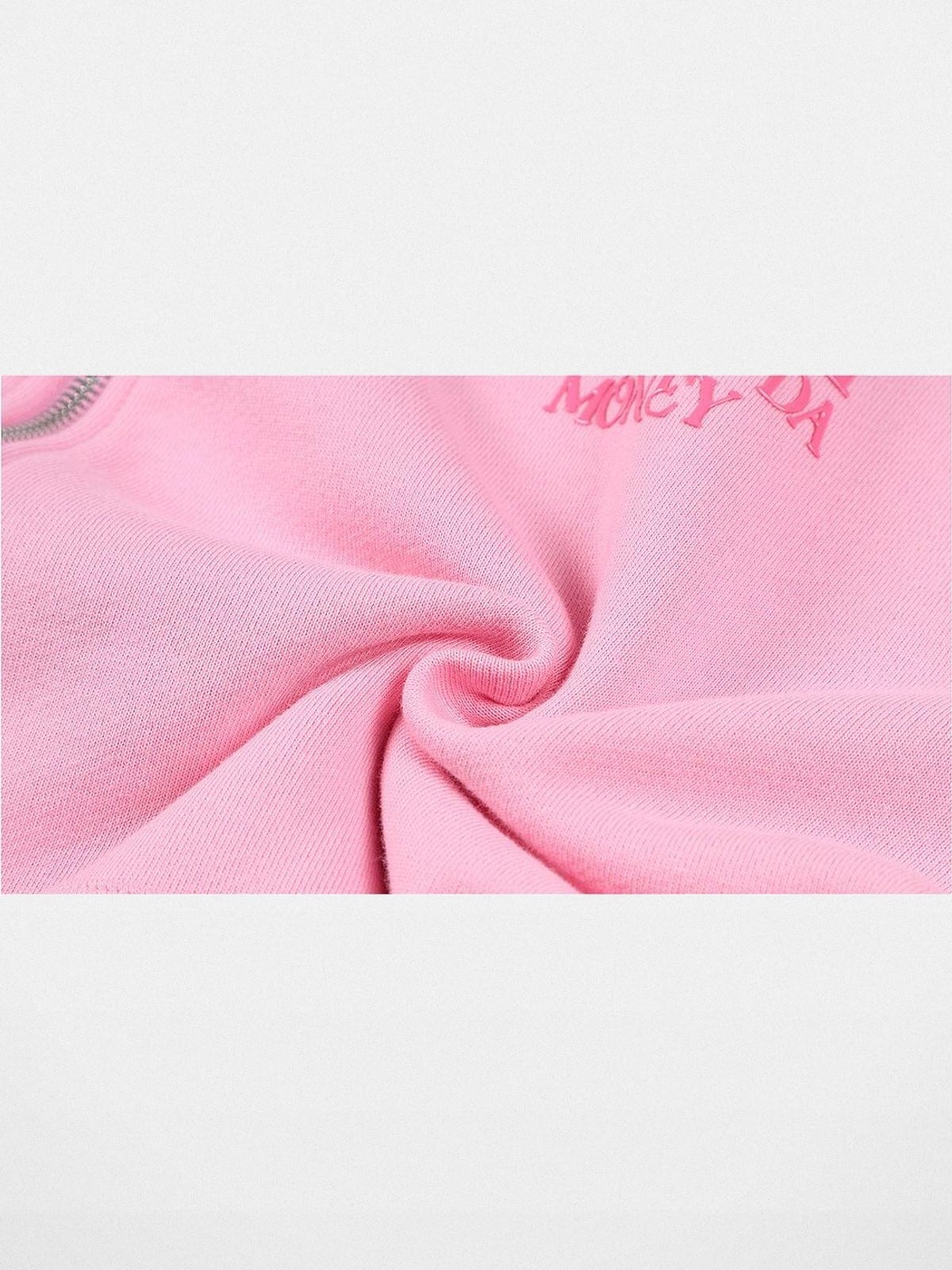MEDM 3D Logo Two Way Zip Cotton Hoodie in Pink - Detail
