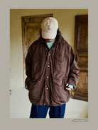 USAGE Washed Cotton Twill M65 Jacket in Brown - On Male Model