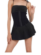 SweetChilling Pleated Paneled Slip Mini Dress in Black - On Female Model