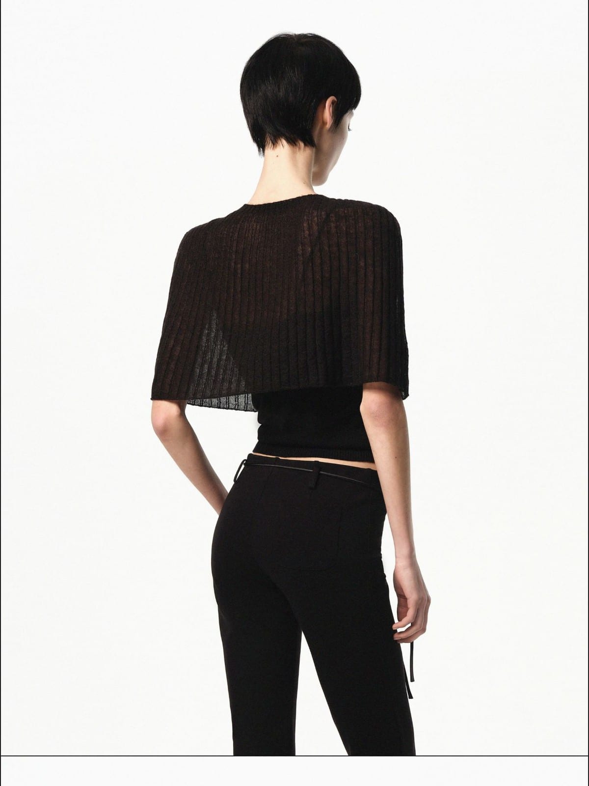 RARELY ALIKE Sheer Knit Cape Camisole Set in Black - On Model