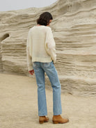 Retro 21 Washed Ice Blue Flared Jeans in Blue - On Model