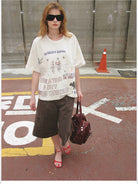 ACSENSE STUDIO Graffiti Rhinestone Cotton T Shirt in White - On Female Model