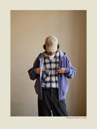 USAGE Vintage Washed Double Layer Zip Hoodie in Purple - On Male Model