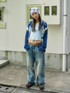 Retro 21 Faux Mink Argyle Cardigan in Blue - On Female Model
