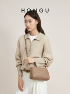HONGU Quilted Leather Chain Crossbody Bag in Taupe - On Female Model