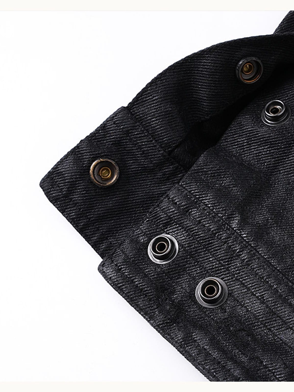 D5ove Detachable Fur Collar Waxed Cotton Jacket in Black - Detail