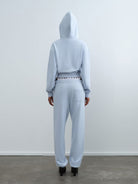 RARELY ALIKE Graphic Cropped Zip Up Hoodie in Sky Blue - On Model