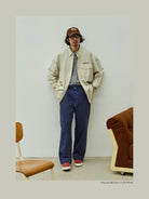 USAGE Oversized Micro Check Button Down Shirt in Cream - On Male Model