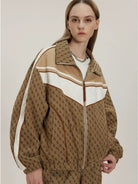LOSTCTRL Vintage Monogram Track Jacket in Beige - On Female Model