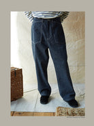 USAGE Vintage Neppy Cotton Straight Leg Jeans in Navy Blue - On Model