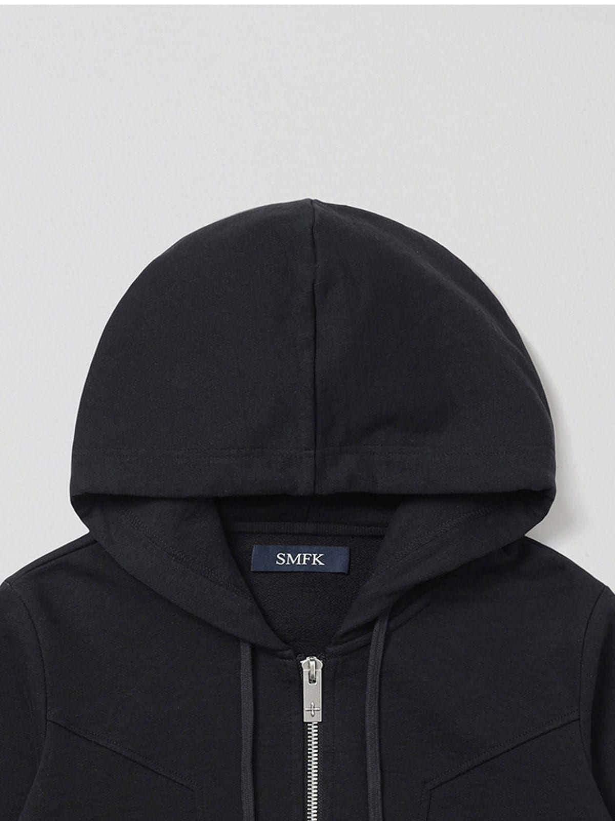 SMFK Cotton Wool Blend Cropped Zip Up Hoodie in Black - Detail