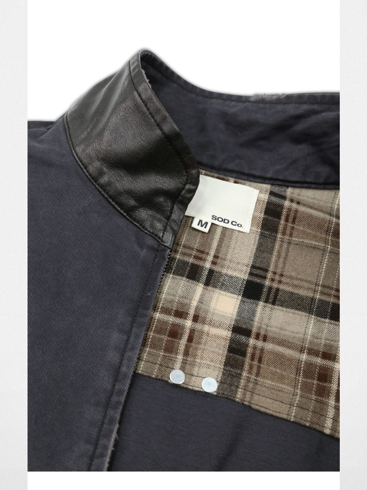 SOD Distressed Leather Collar Work Jacket in Blue - Detail