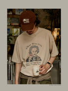 USAGE Vintage Wash Einstein Graphic T Shirt in Beige - On Male Model