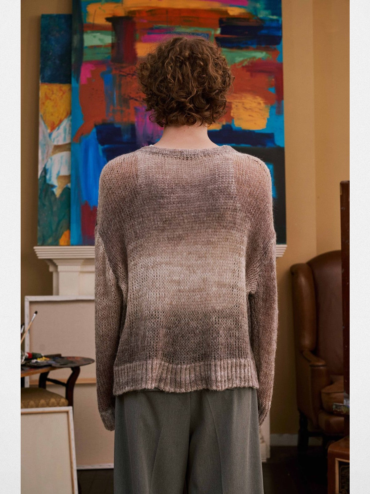 Retro 21 Gradient Open Knit Wool Blend Sweater in Beige - Lifestyle