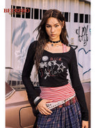 BeerBro Graffiti Print Tee Striped Tank Set in Black - On Female Model