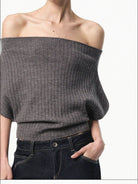 RARELY ALIKE Multi Way Wool Blend Knit Top in Gray - On Female Model