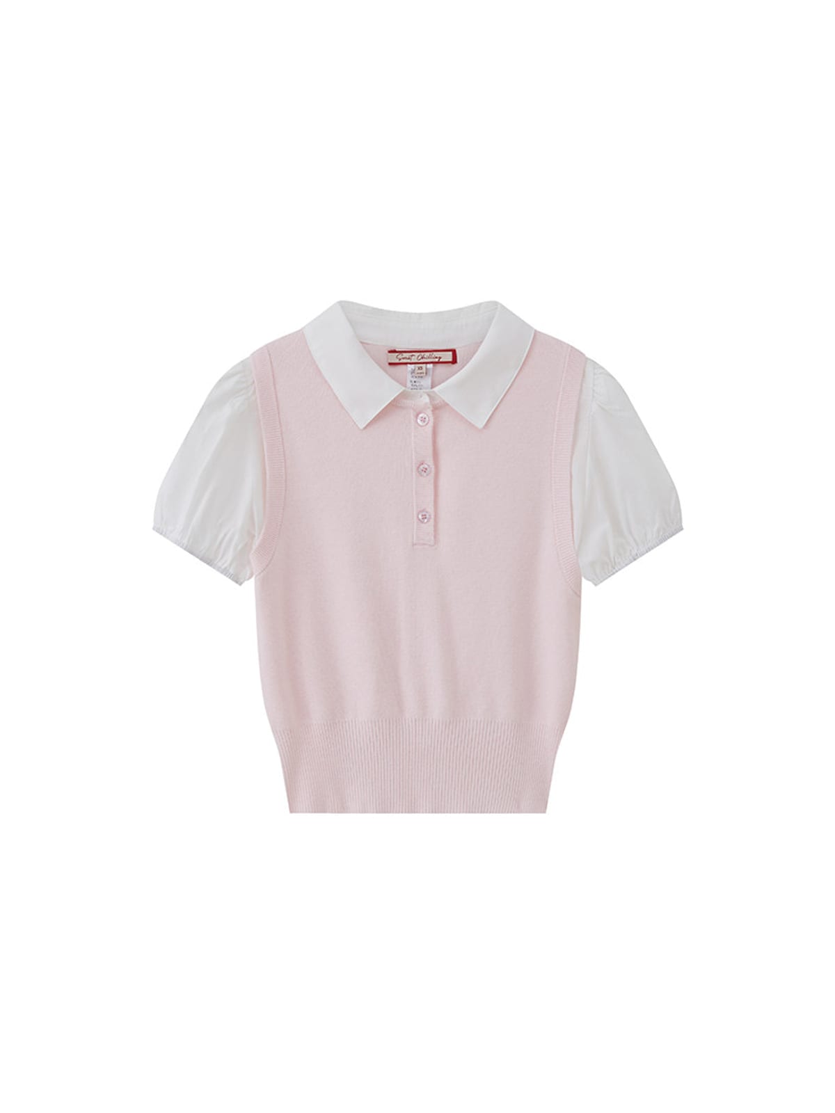 SweetChilling Mock Layer Polo Knit Crop Top in Pink